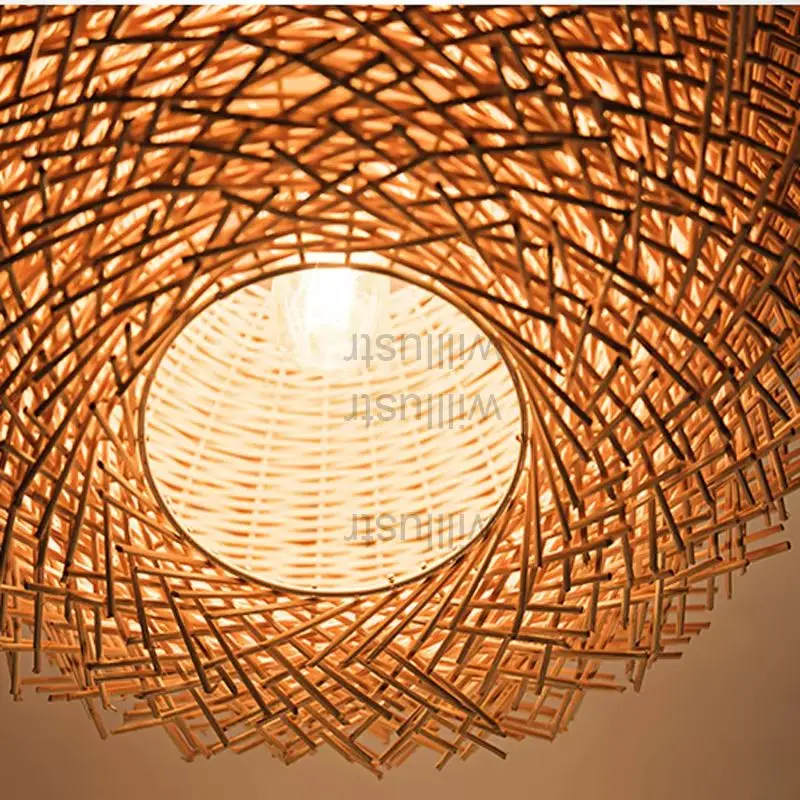 

Willlustr Bird Nest Wicker Pendant Lamp Lighting Bar Hotel Restaurant Mall Lounge Porch Dinning Room Handmade Suspension Light