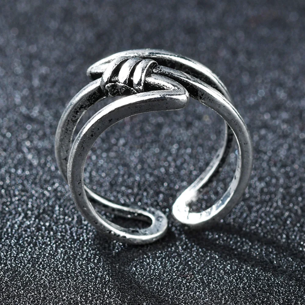 Vintage Knot Style Round Silvery Opening Ring for Men Women Punk Rock Adjustable Index Finger Ring Fashion Anniversary Jewelry