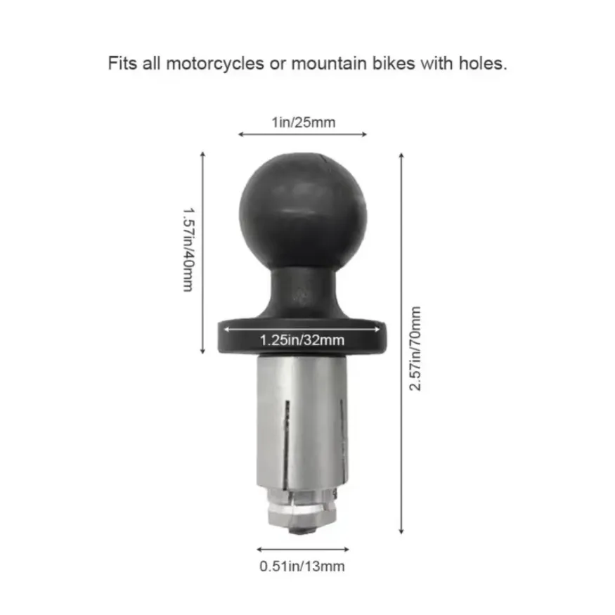 Motorcycle Mount Black Fork Stem Aluminum Alloy Base with 1 inch Ball Head Kit fit for Motorbike Fork Stem Hole 13mm to 20mm 1x