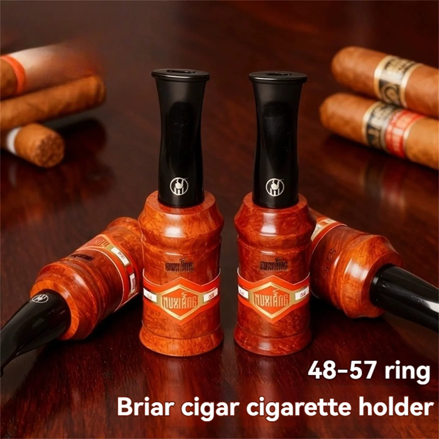 Briar Solid Wood Cigar Holder - Dedicated For 48-57 Gauge Cigars | 9mm Activated Carbon Filter + Elegant Gift Box