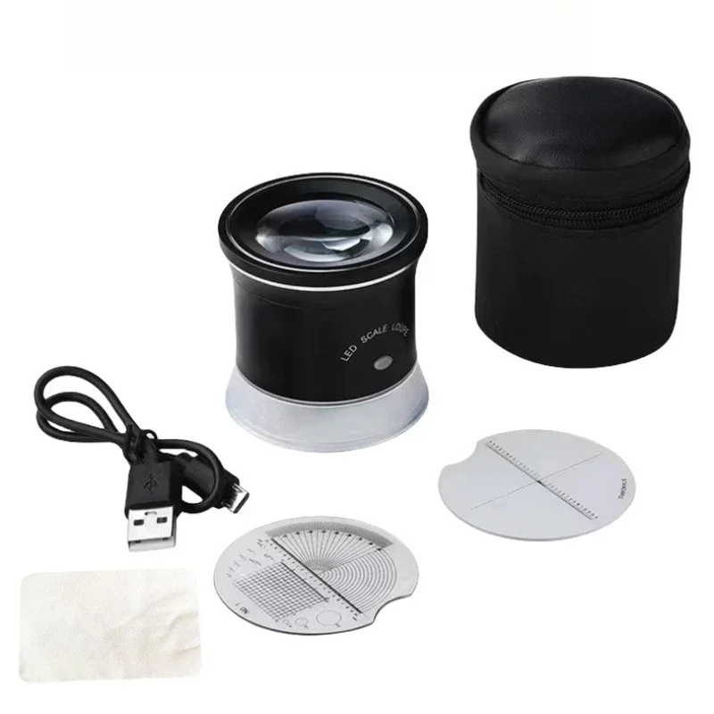 Rechargeable LED UV Light 30X Cylinder Magnifier with Micrometer Angle Cross Scoring Plate for Jewelry Appreciation