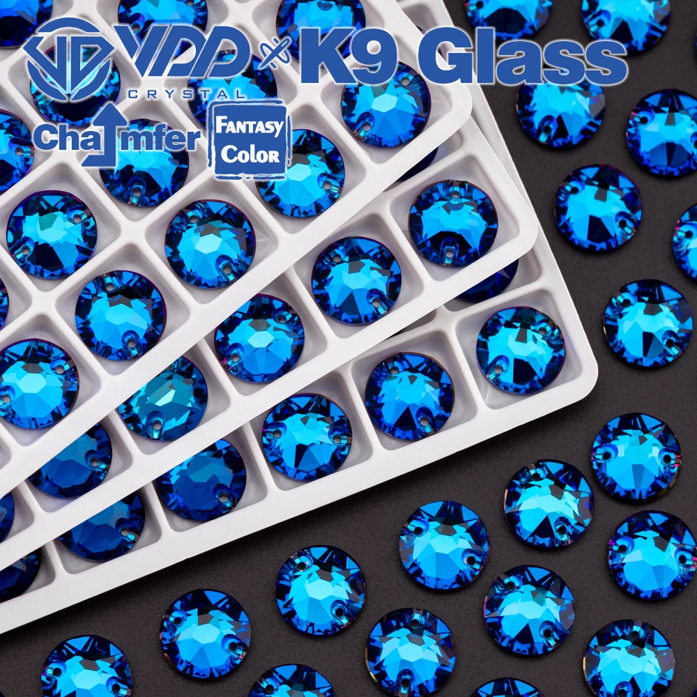 VDD 8B-8S 12mm 40Pcs Bermuda Blue Top Quality K9 Glass Sew On Rhinestones Sewing Crystal Flatback For Garment Accessories