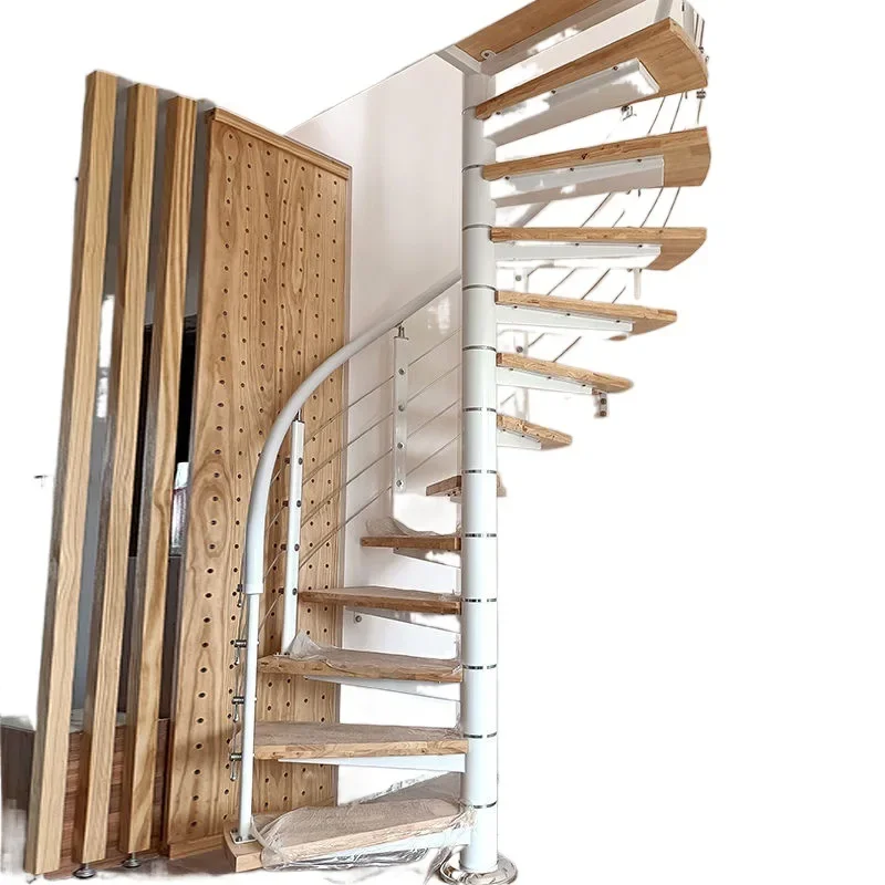 Tr rotating staircase indoor attic staircase middle column rotating duplex jump round spiral steel and wood staircase