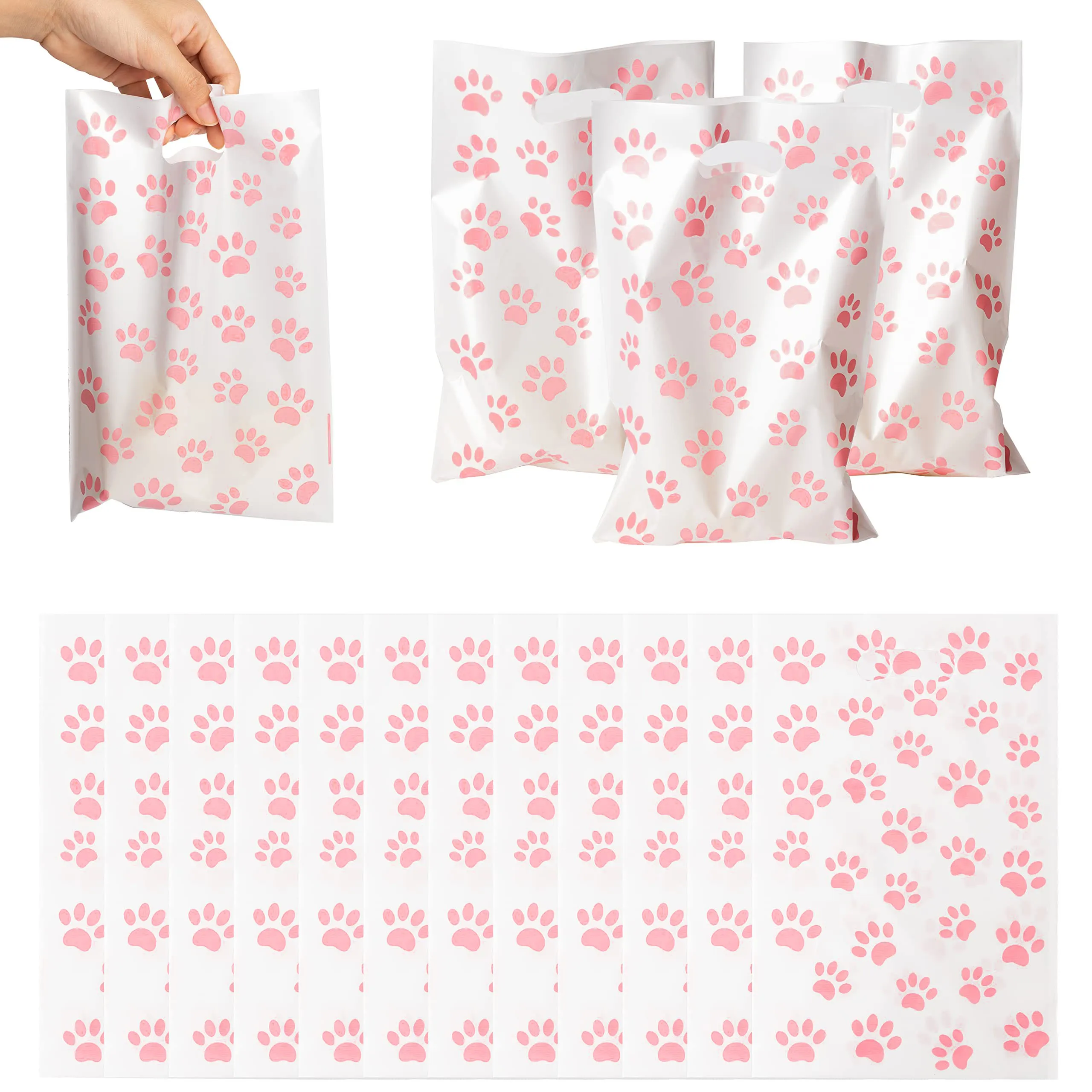 10pcs/30pcs Pink Paw Print Gift Bags Stickers Footprints Cat Candy Bags For Pet Theme Supplies Dog Cat Birthday Party Decoration