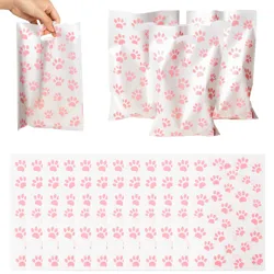 10pcs/30pcs Pink Paw Print Gift Bags Stickers Footprints Cat Candy Bags For Pet Theme Supplies Dog Cat Birthday Party Decoration