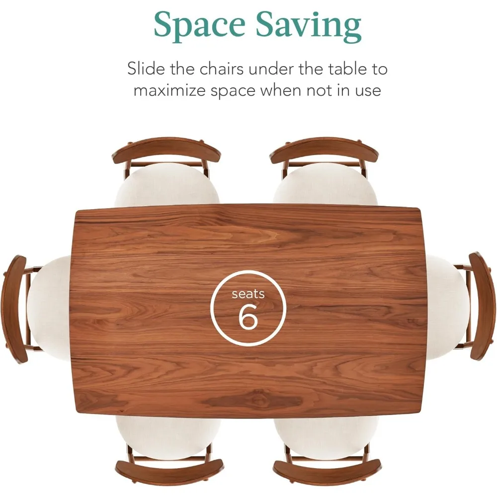 طقم طعام خشبي حديث مكون من 7 قطع في منتصف القرن مع 6 كراسي منجدة وطاولة مطبخ