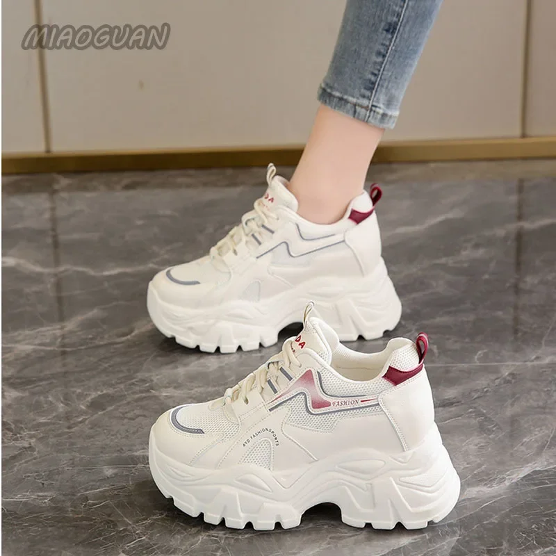 2024 Spring New Women\'s Shoes All Math Platform Sneakers Height Increase 8CM Thick Bottom Casual Shoes Sports Shoes Mesh Tennis