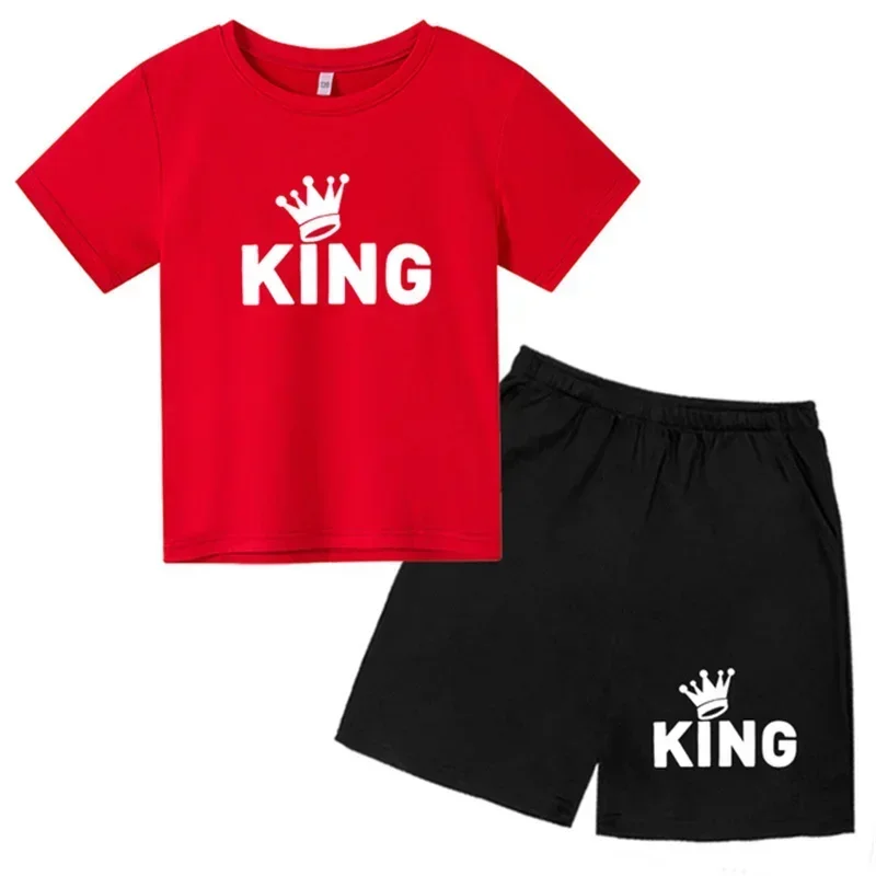 King Pattern Printed T Shirt Suits For Boy Girl Kids Summer Short Sve shorts Kid T-shirt ildren\'s Tee tops Set