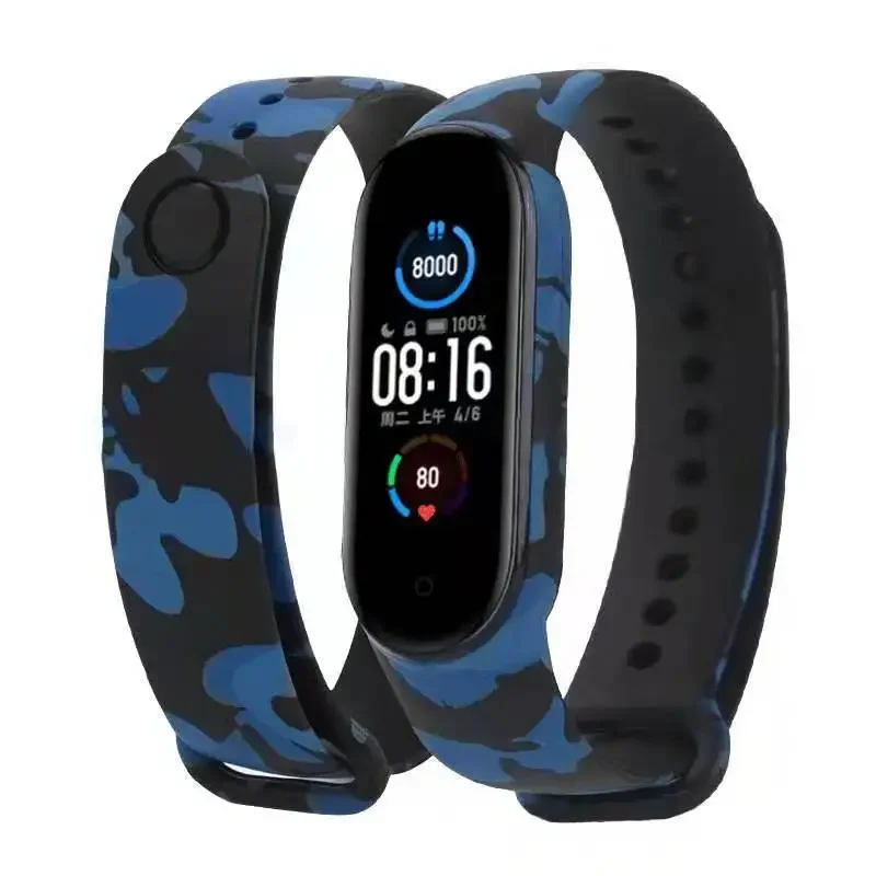 Camuflagem Strap para Xiaomi Mi Band, Silicone Pulseira, Pulseira de Substituição, 7, 6, 5, 4, 3