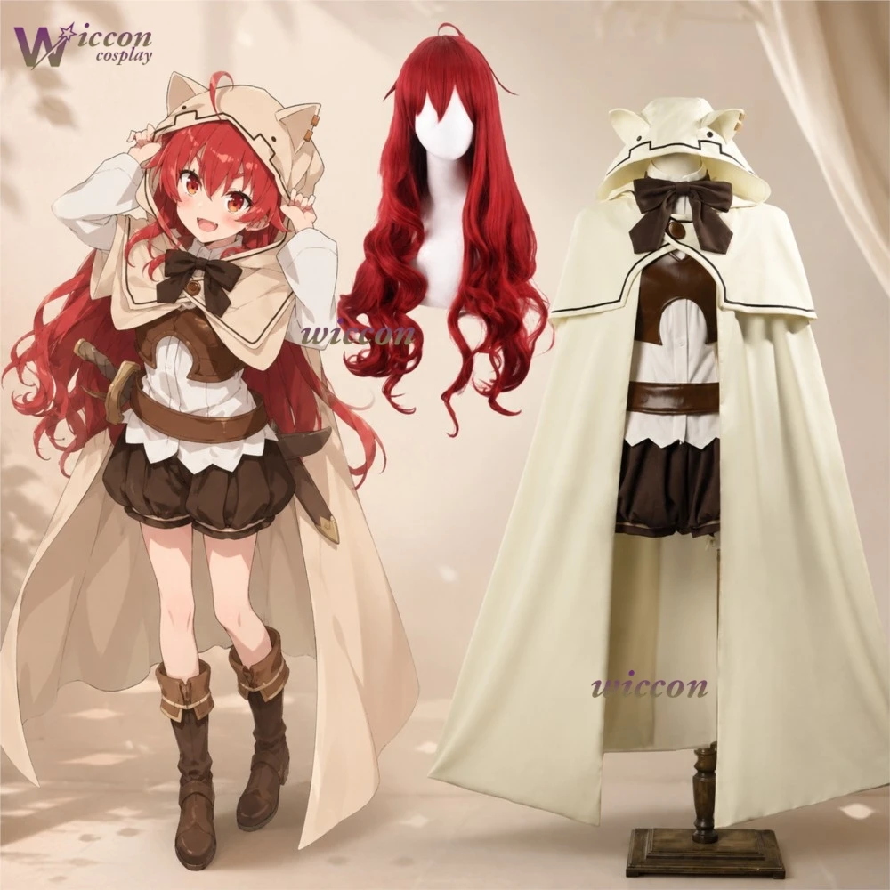 Mushokuu Tensei-Eris Greyrat Cosplay Brustpanzer Umhang Komplettset mit Roter Perücke Jobless Reincarnation Halloween-Party