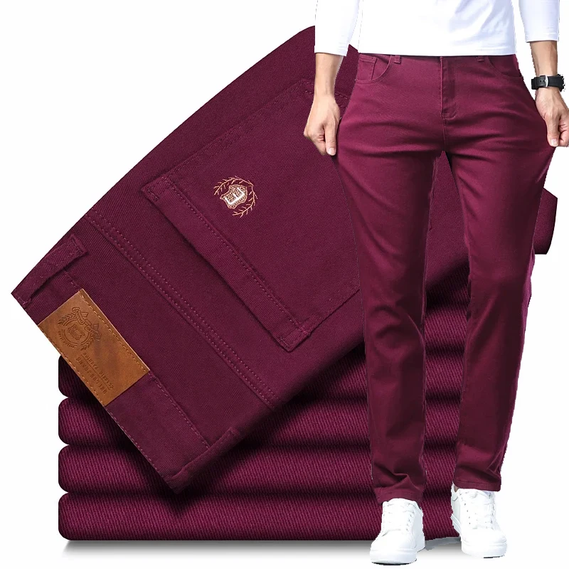 

Men's Stretch Slim Embroidered Jeans Fashion Classic Solid Color Denim Pants Casual Hip-hop Streetwear Brand Quality Clothing