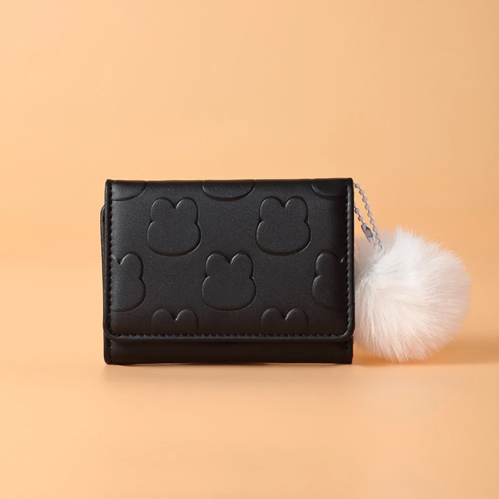 กระเป๋าสตางค์หนัง PU น่ารัก ทรงสั้น บางเฉียบ ลายการ์ตูน กระเป๋าใส่เหรียญ สีพื้น ลายกระต่าย สำหรับผู้หญิง