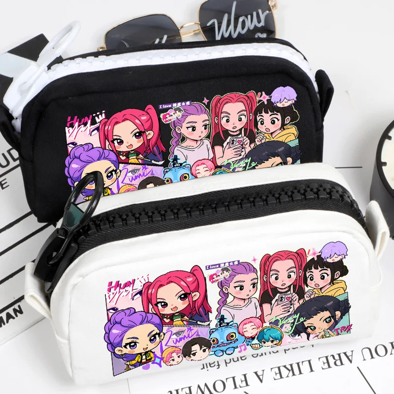 

Kpop Demon Hunters Zoey Rumi Mira Figures Saja Boys Female Pen Bag Large-Capacity Stationery Box Canvas Bag Peripheral