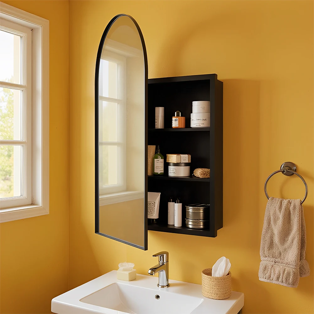 

Arched Bathroom Mirror Cabinet Curved Arch Wall Mounted Bathroom Cabinet Storage Cupboard Ready Assembled with Adjustable Shelf