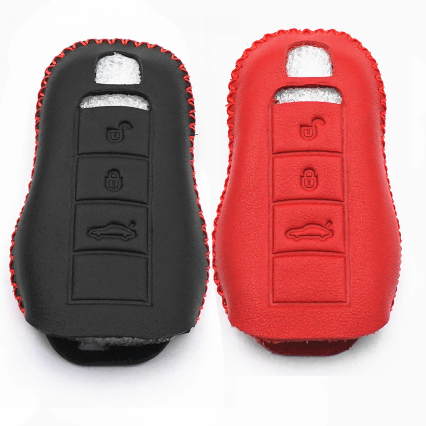 WFMJ 2Pcs Black Red Leather for Porsche 718 911 Cayenne Panamera Cayman Macan 2015-2021 Remote Key Fob Case Cover Chain
