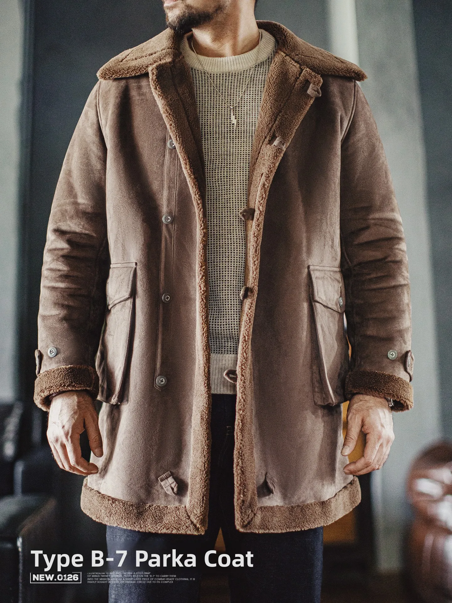 

Мужская рабочая куртка Madden Workwear в американском ретро-стиле, замшевая парка B7 с имитацией меха ягненка, удлиненная, прямого кроя