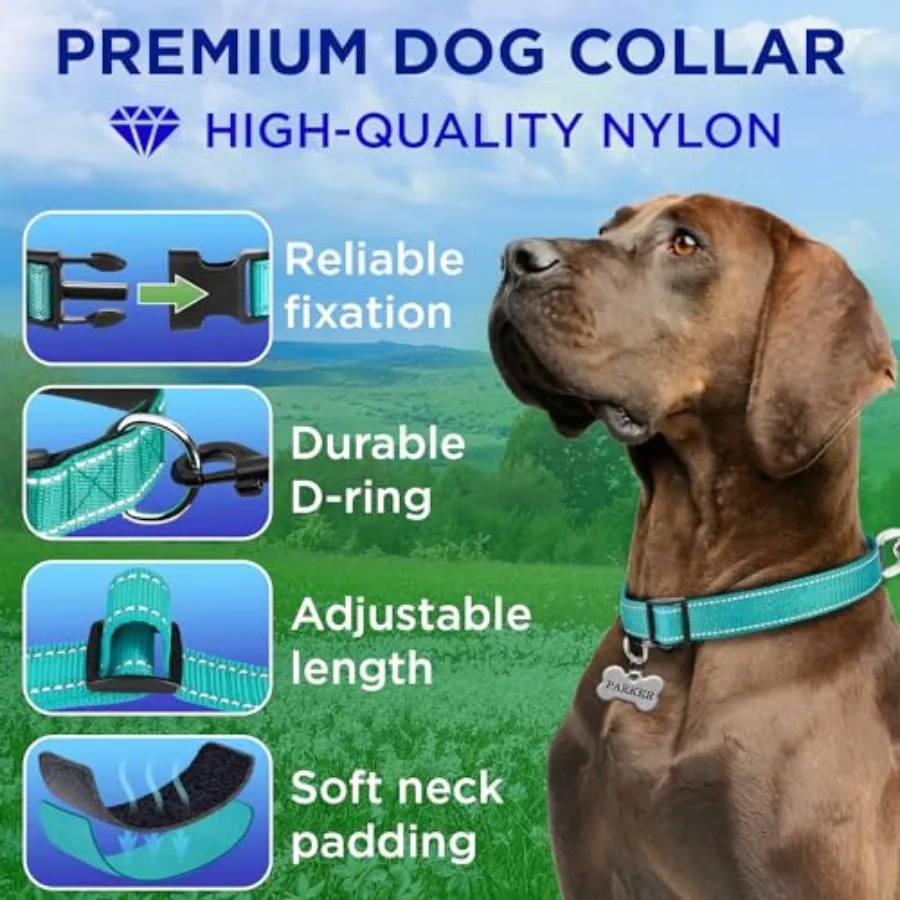 Reflective Dog Collar M Extra Soft Padding Basic Nylon Pet Collar Quick Release Buckle Fits, and Dogs, Puppies, Cats ESA and Se