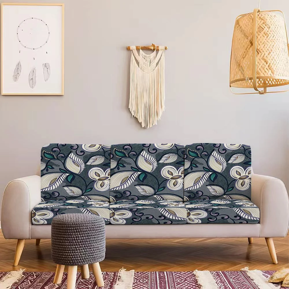 Summer Outdoor Sofa Cover with Floral & Leaf Digital Print, Milk Silk Fabric, Stretchable Slipcover for Indoo