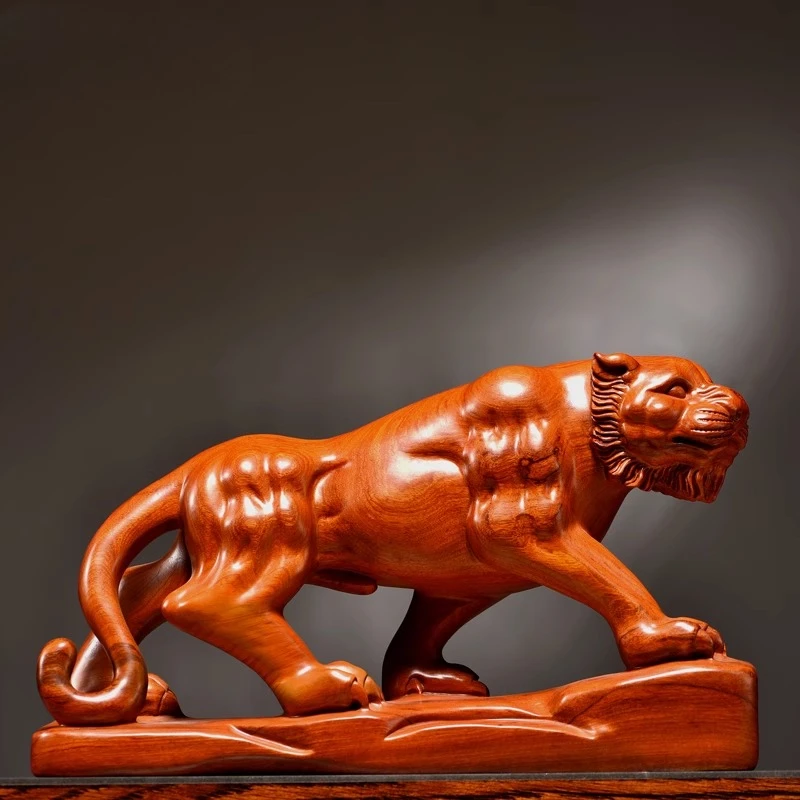 

2025 new rosewood carving zodiac tiger ornaments solid wood living room office decoration opening craft gifts