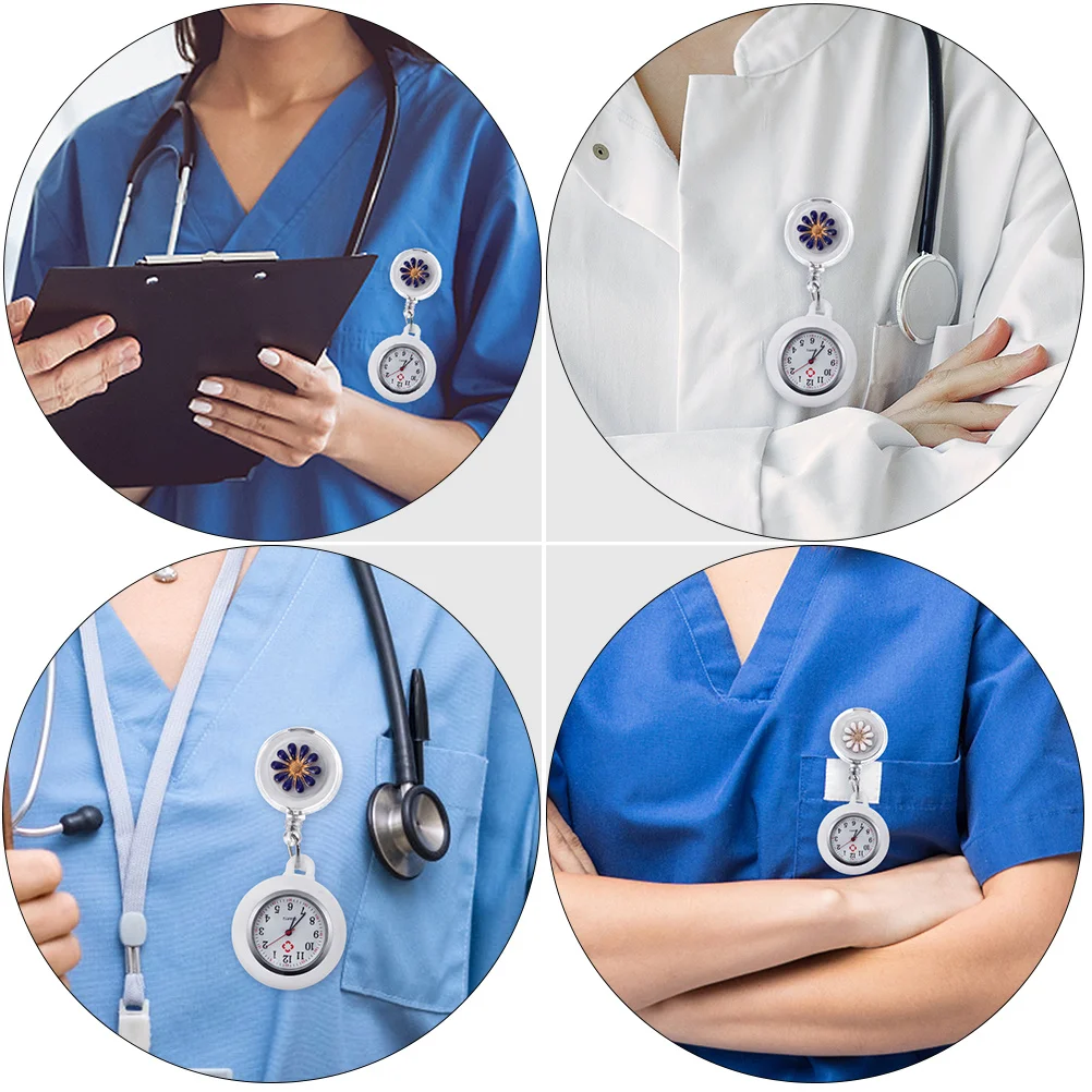 

2Pcs Nurse Chest Watches Clip-on Retractable Pocket Watches Charming Flower Pattern Watch for Nurses Doctors Nurse Watch