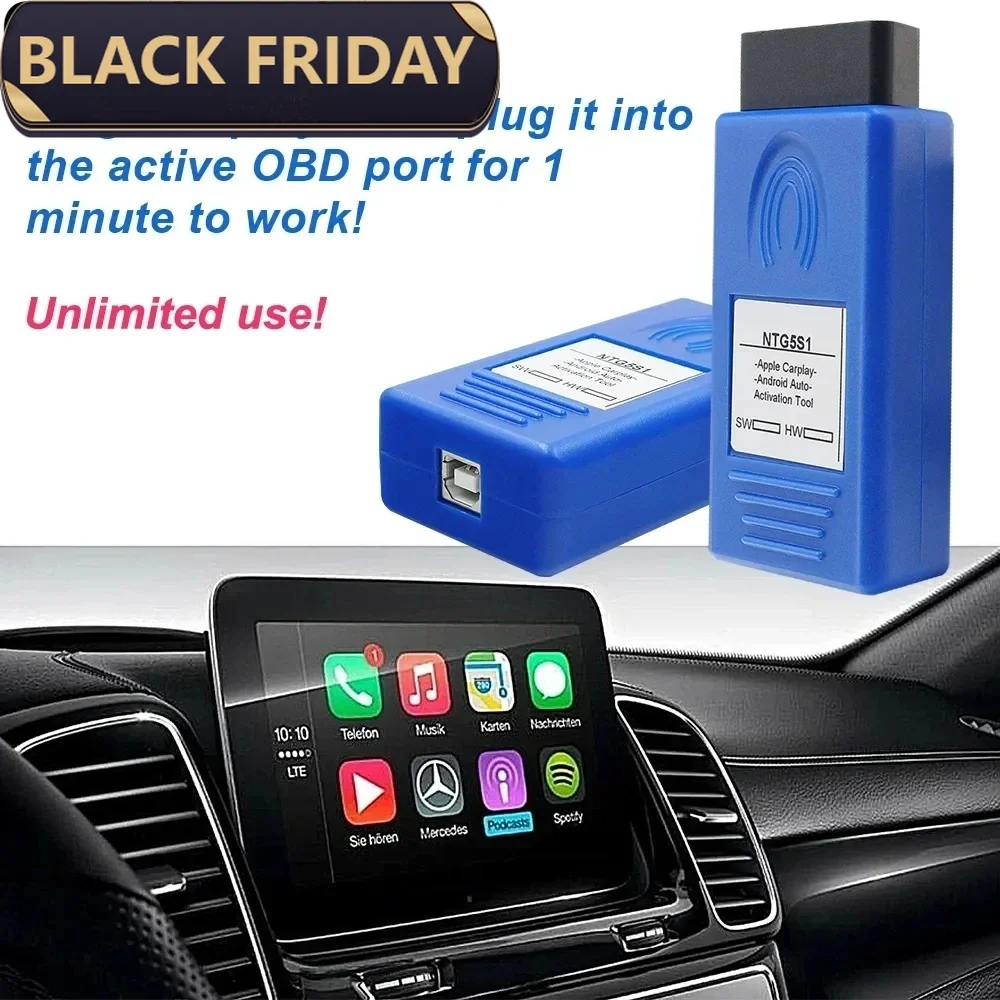 Really Latest NTG5S1 CarPlay for Apple/Android OBD2 for Mercedes/Benz NTG5.1 Via OBD2 for IPhone/Android NTG5 S1 Activation Tool