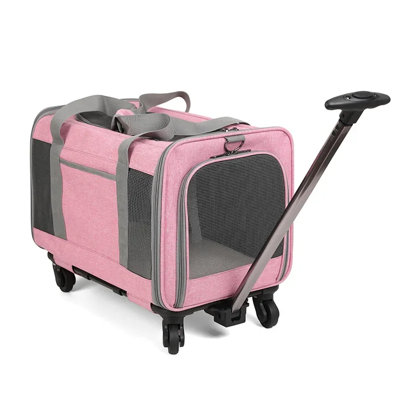 

Manufacturer Wholesale Travel Supplies Foldable Small Dog Cat Trolley Pet Carrier on Wheels