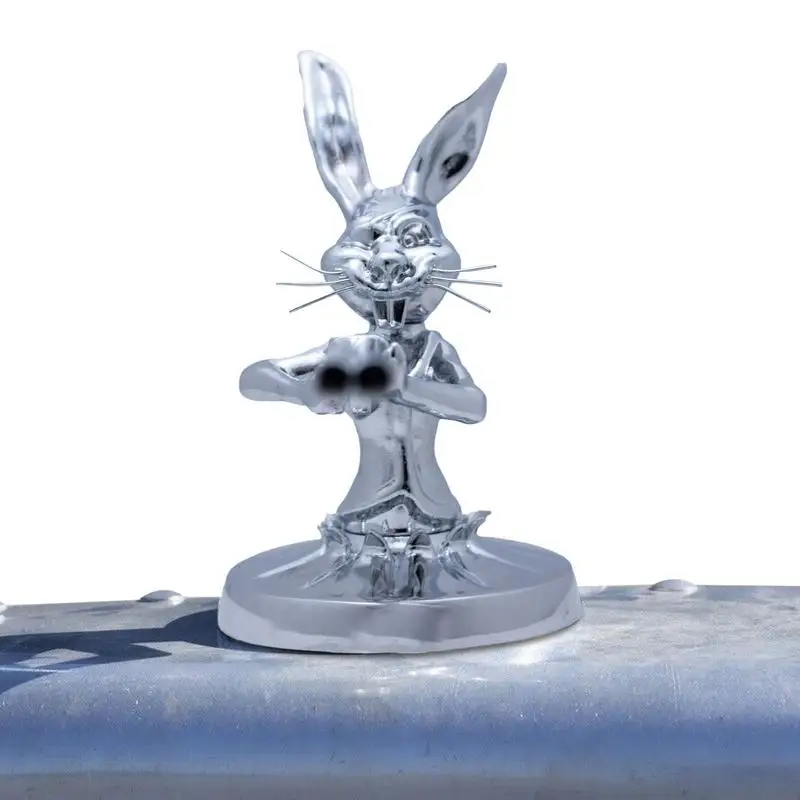 Solid Auto Hood Ornaments Elegant Silver Rabbit Hood Ornament Alloy Car Hood Decoration For RVs Vehicles Exterior Accessories