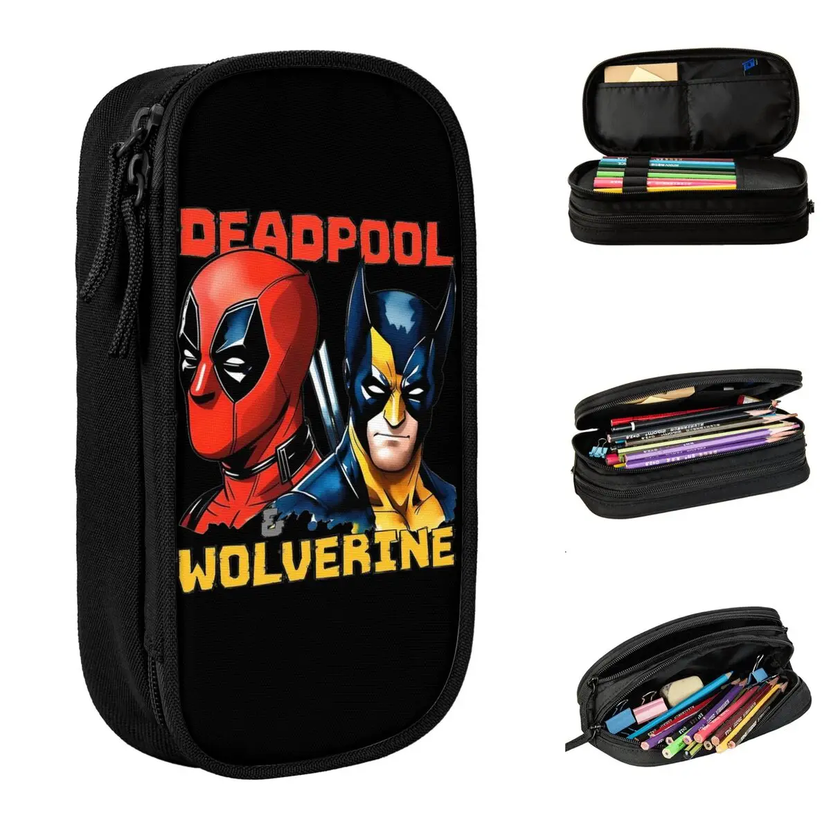 Large-capacity Pencil Case Superhero Series Deadpool & Wolverine Office 2024 Movie Flim Double Layer Pencil Bag Girl Makeup Bags