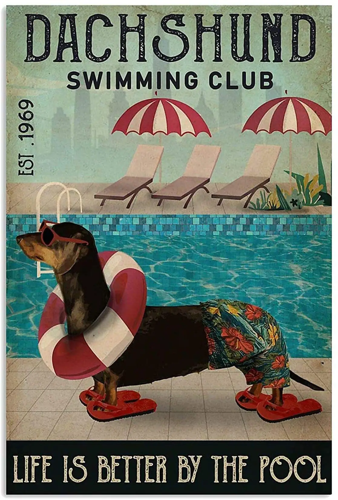 Nostalgic tin Sign Swimming Club Dachshund Decor Home, Tin Sign Plates Wall Decor for Bar Pub Club Man Cave Plaque Metal Wall Ar