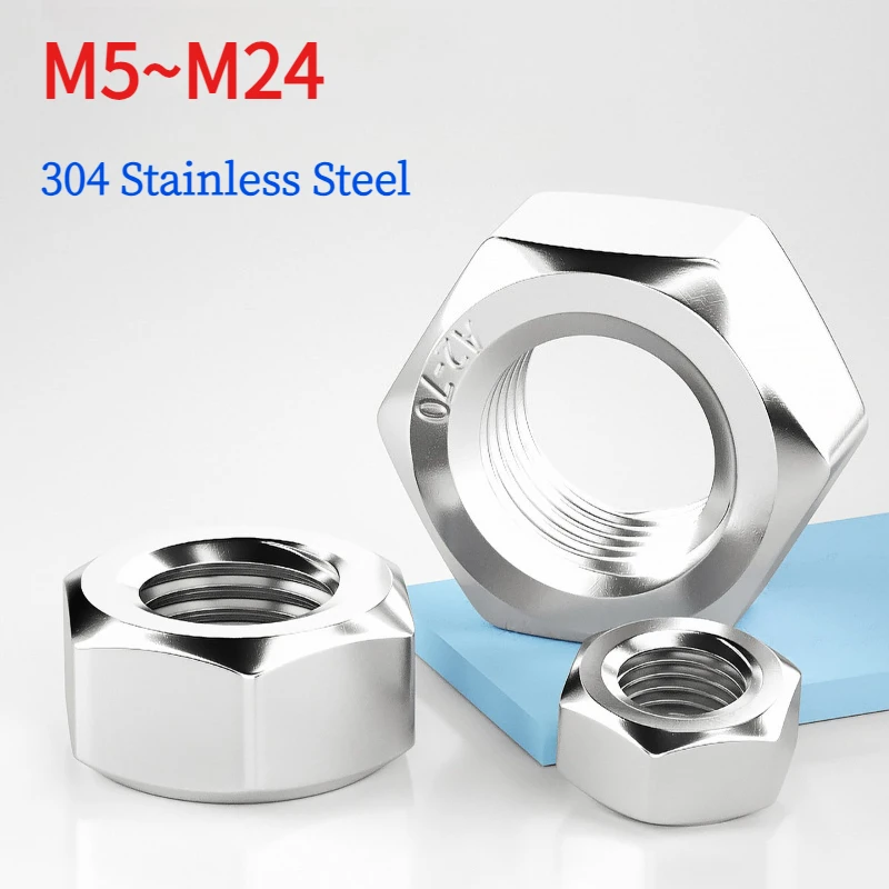 DIN934 M5 M6 M8 M10 M12 M14 M16 M18 M20 M22 M24 304 Stainless Steel Hexagon Hex Nuts Metric Hex Nuts