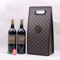 Double PU Leather Red Wine Bag Red Wine Folding Bag, Gift Box Red Wine Box with Handles Reusable Wine Carriers Handbag
