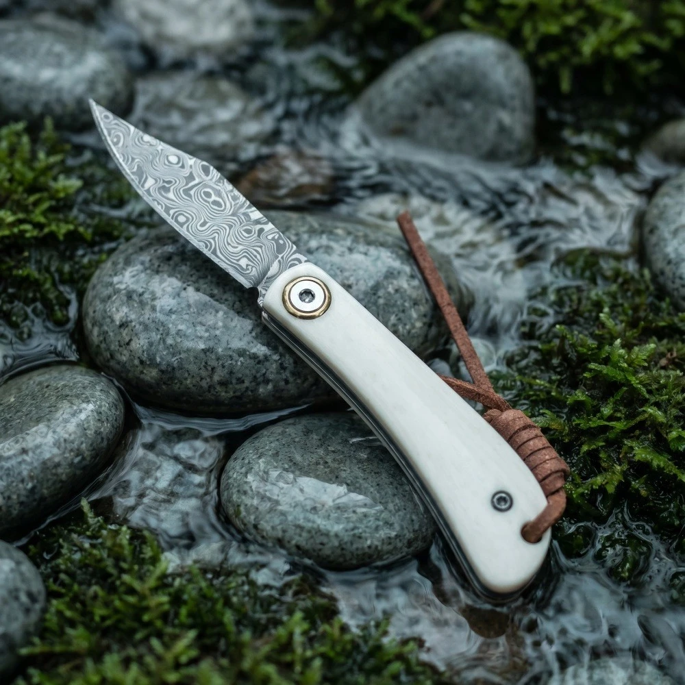 Damascus Outdoor Mini Fishing Pocket Folding Knife with Lanyard High-quality Camping EDC Essential Picnic Small Cutting Knives