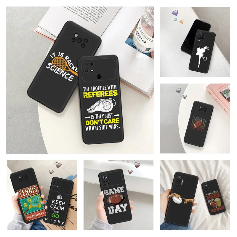 Phone Case For Xiaomi Poco C40 M5 M4 M3 C50 C51 X5 X3 X4 F5 Pro F3 F4 F1 NFC M5S Girl Tennis Rugby Soft Black Silicone Cover