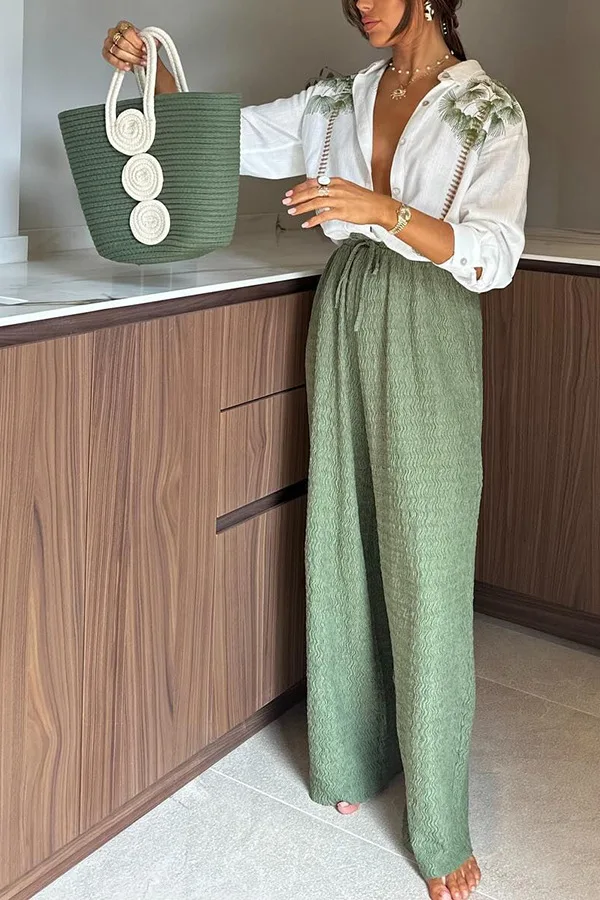 Ensemble deux pièces pantalon à boutonnage simple imprimé, manches longues, ample, décontracté, européen, américain, printemps, automne, nouveau, 2025