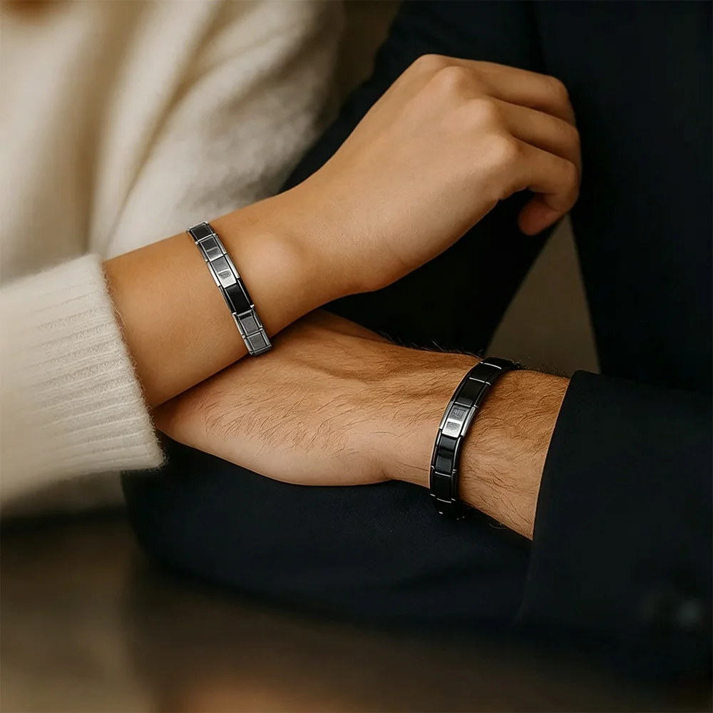 

For Couple's Gifts Black and Silver Color Italian Stainless Steel Modules Bracelets DIY Making Removable Module Chain Lover Gift