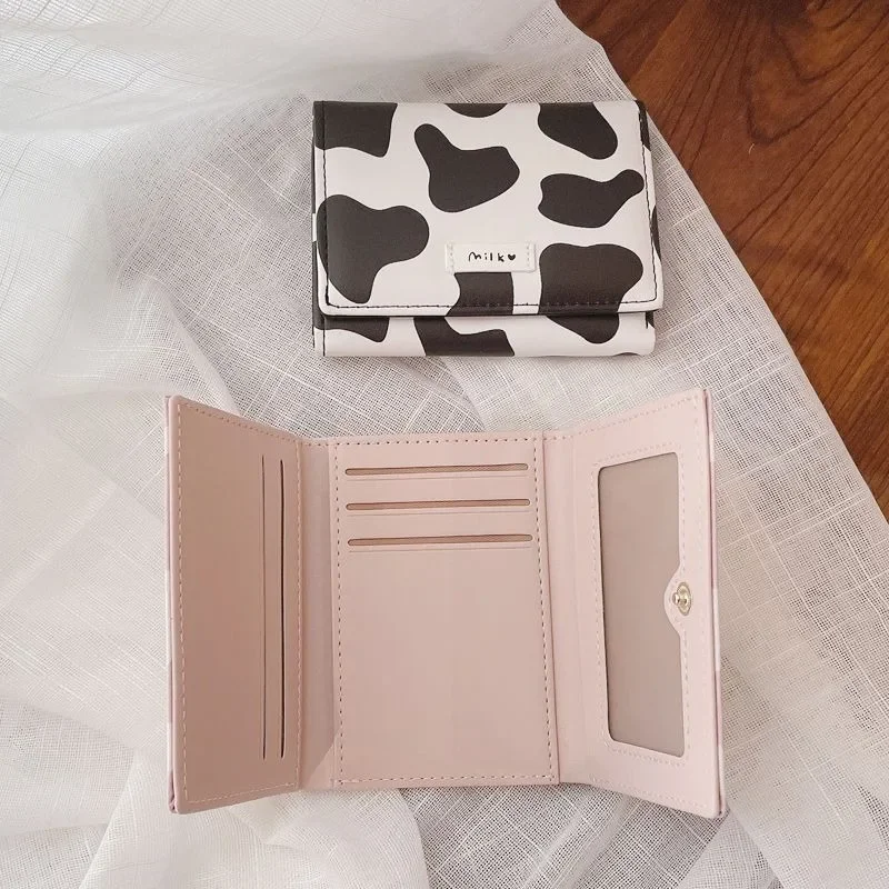 

BOMO Milk Print Wallets for Women Silvery Short Version Card Wallet Fashion Cute Korean Style Bags for Women Trend 2024