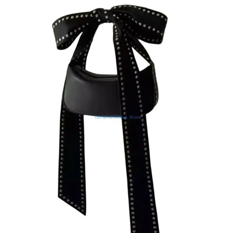 

63HC Black Bows Detailed Studded Handbag Shoulder Bag For Fashion Enthusiasts