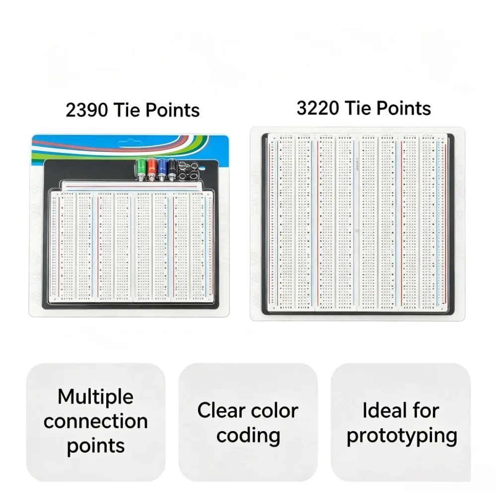 Breadboard Circuit Board 3220 Tie Points Solderless Design 23.4 x 20.5 cm Red ABS for Hobbyist and Student Use