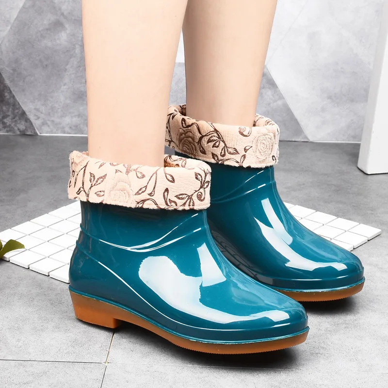 Short Rain Boots Women Round Toe Non-slip Rain Shoes Rubber Boots Garden Galoshes Slip-on Soft Bottom Rainboots Dropshipping
