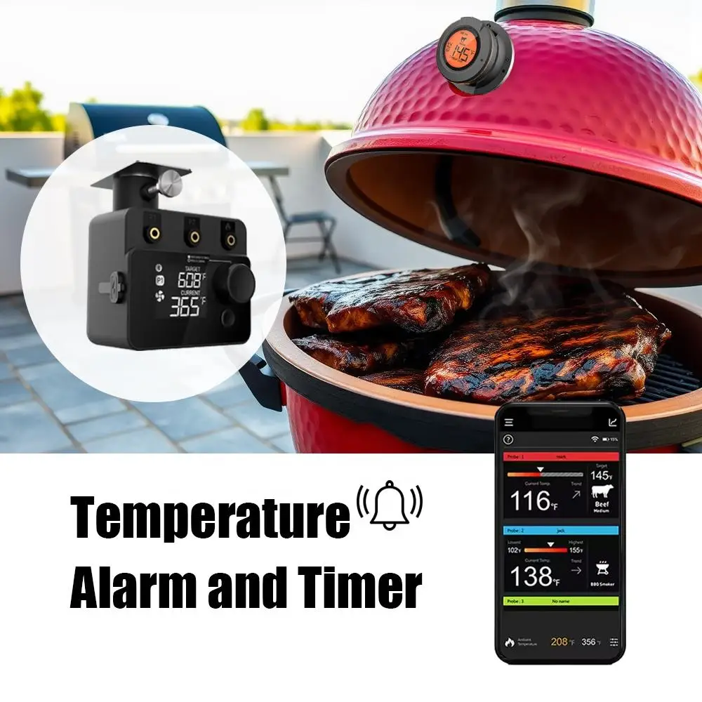سماعة لاسلكية تعمل بالبلوتوث ميزان حرارة اللحوم PID BBQ جهاز تحكم بالمروحة التحكم في درجة الحرارة لفرن المدخن كامادو
