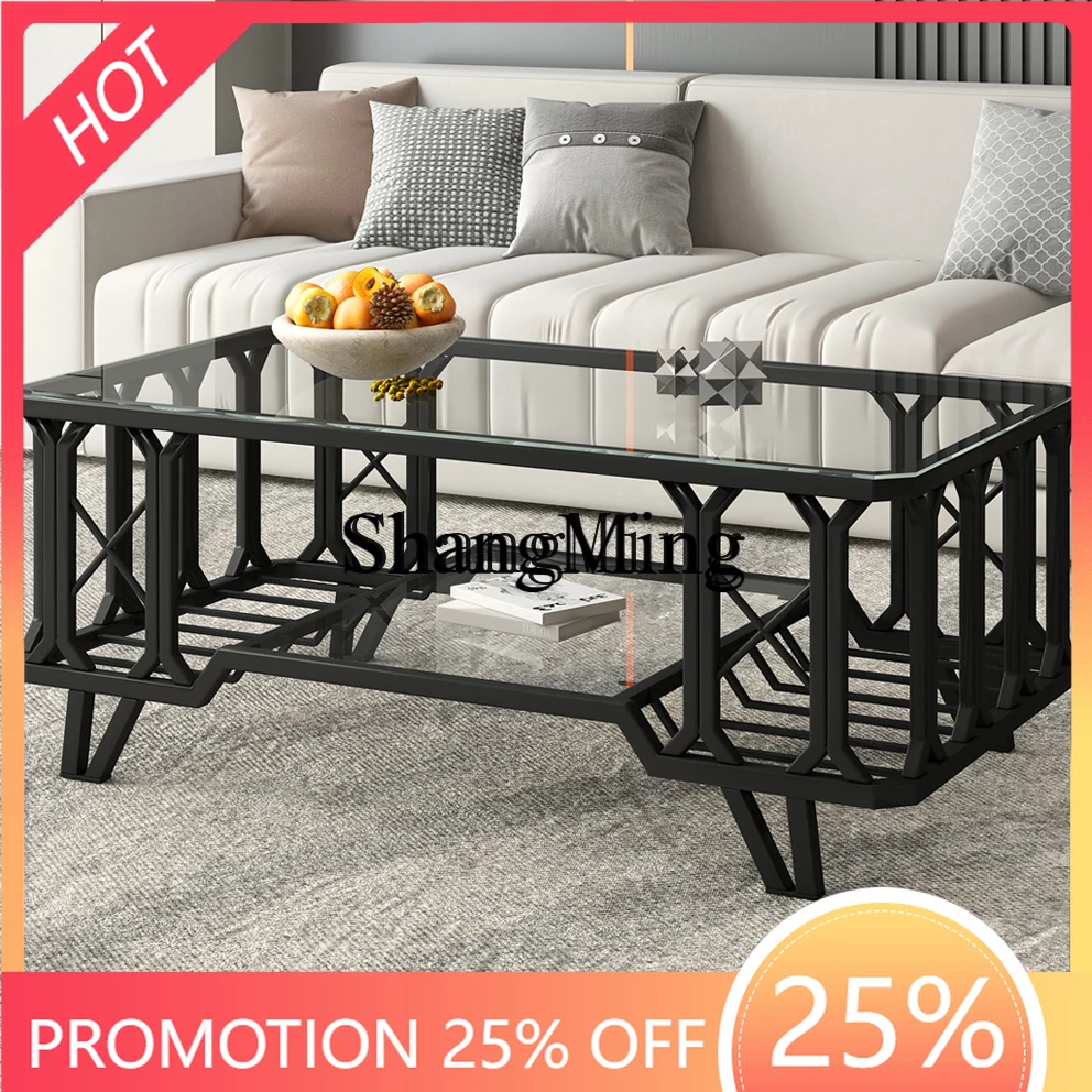 

SM new modern simple style home lighting luxury creative Internet celebrity square double-layer tempered glass coffee table