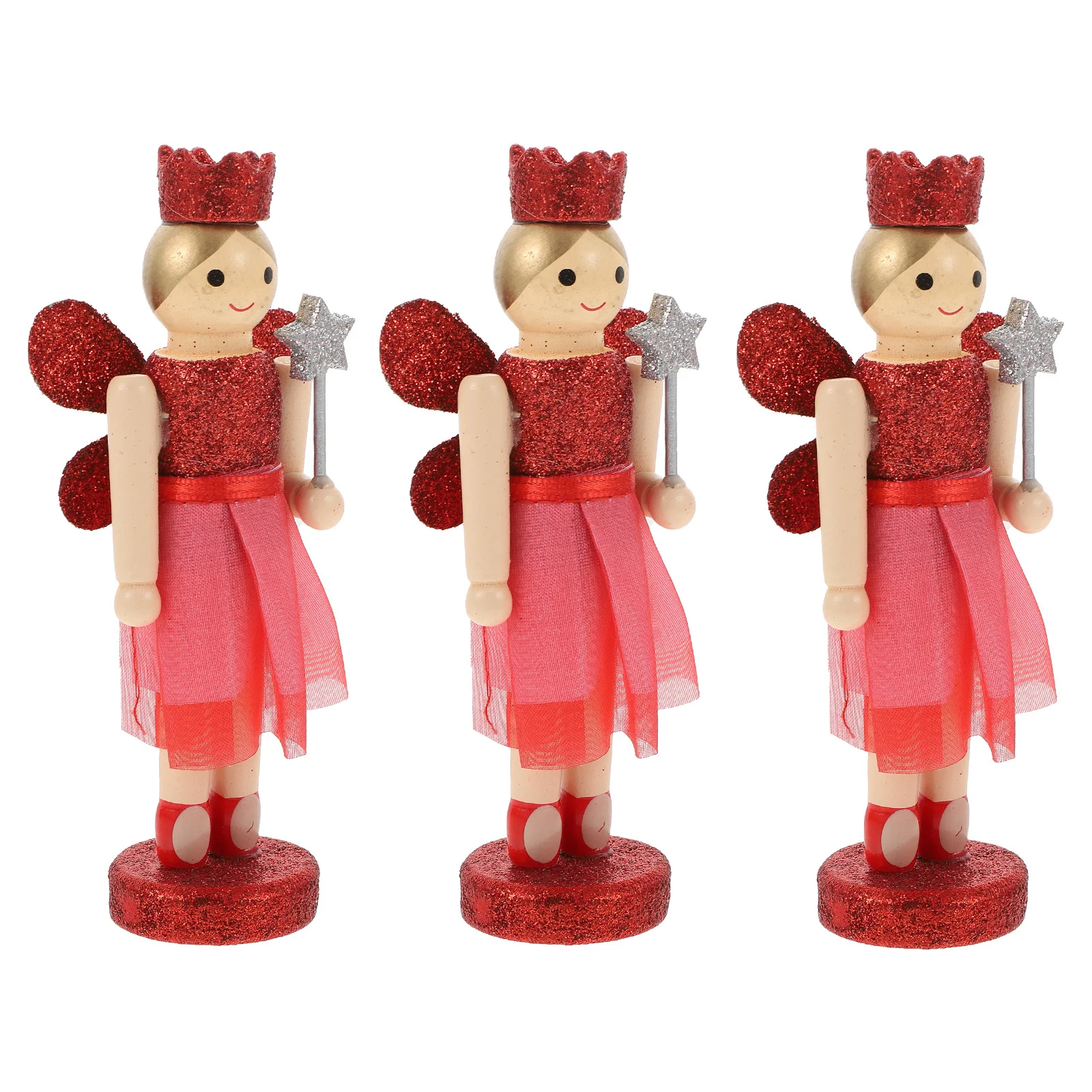 

ULDIGI 3pcs Nutcracker Angel Christmas Decorations Baubles Ornaments Tumbler Figurine Santa Red Wood Valentine Gift