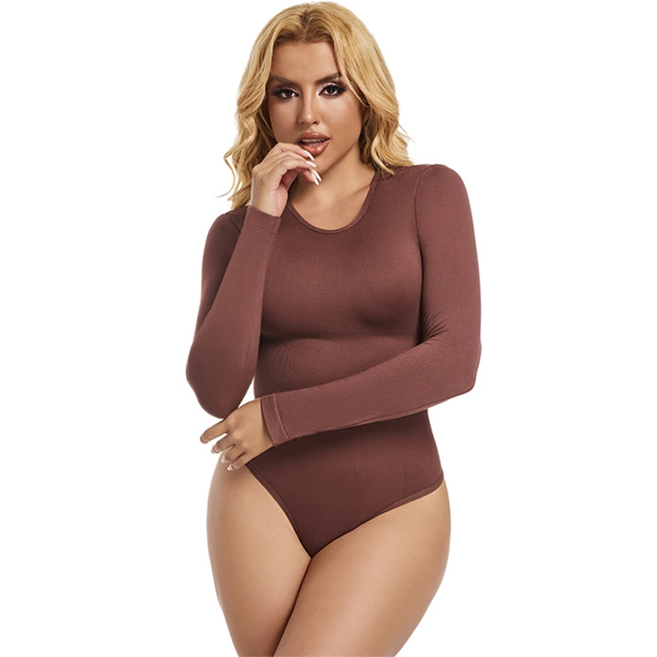 Becirzet Body Reducer Damen Unterwäsche Taillenformer Tops Nahtloser Bodysuit Langarm Stretch Schlankheits-Kompressions-Basic-Tops – Detail 13