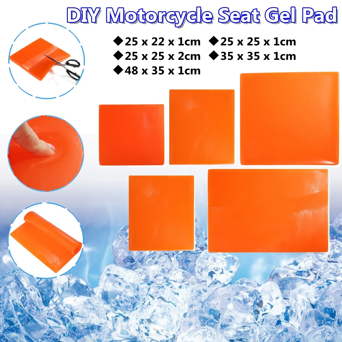 

5 Size Orange Motorcycle Seat Gel Pad Shock Absorption Mat Motorbike Scooter Comfortable Soft Gel Cushion DIY Modified Seat Pads