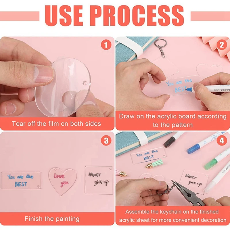 PWS 200 Pieces Acrylic Keychain Blanks Blank Acrylic Clear Keychain Pendants For DIY Craft Projects