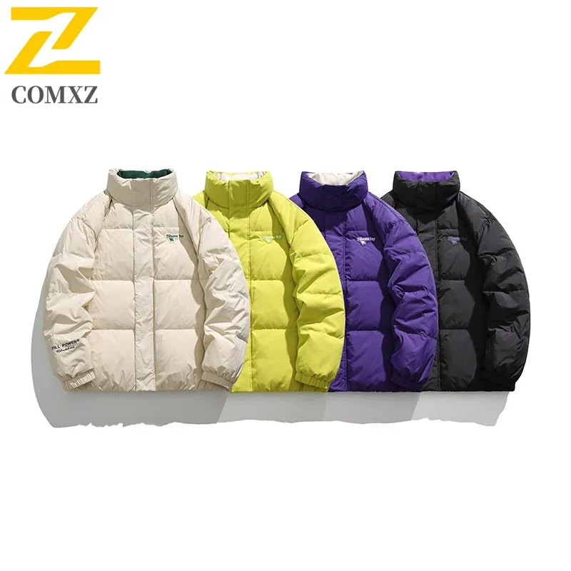

COMXZ 2025 Mens Womens Winter Waterproof Hooded Puffer Jacket Korean-Style Outdoor Sports Workwear Warm Tactics solid color Coat