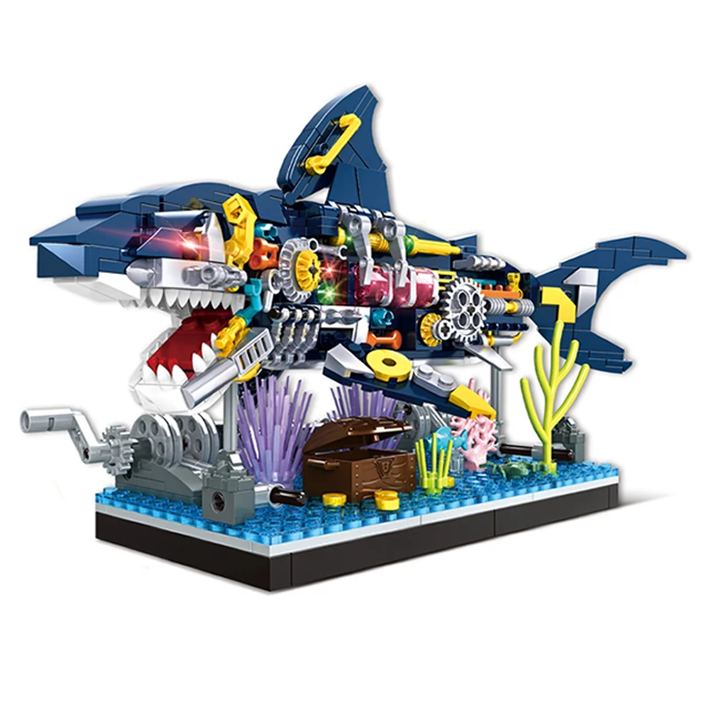 Semi-Mechanized Shark Building Block Ocean Series Building Bricks Technical Model  Toys For Boys Gift 498Pcs+ 19067 WOMA