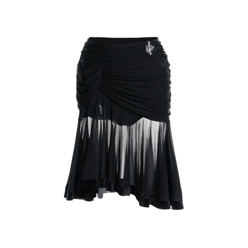 Latin Dans Rok Voor Vrouwen Zwart Mesh Onregelmatige Rok Chacha Rumba Tango Samba Dans Jurk Volwassen Latin Praktijk Kleding DN22322