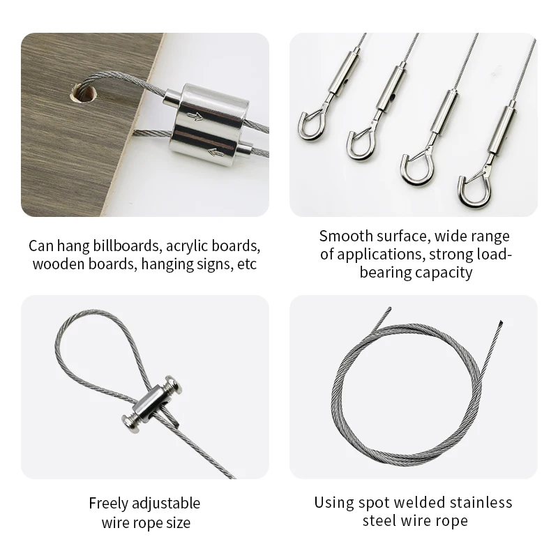 2mm Stainless Steel Wire Rope, Adjustable Metal Rope, Wire Rope Length 0.5/1/1.5/2M Can Be Used for Hanging Pictures/Billboards