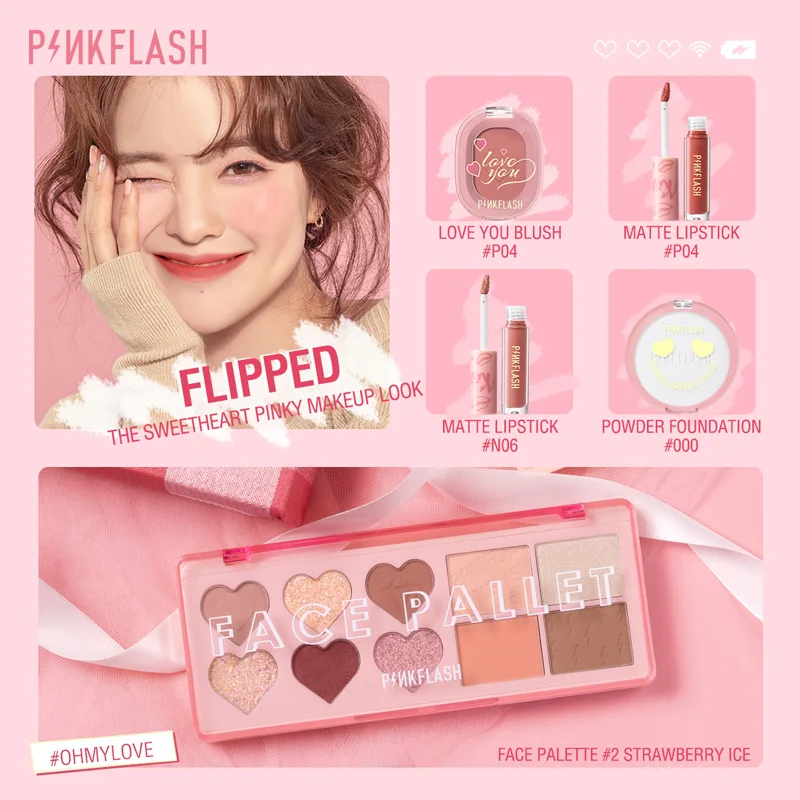 PINKFLASH-메이크업 세트, 아이섀도우 매트 립스틱, 소프트 블러쉬, 오일 컨트롤 프레스드 파우더, 내추럴 페이스, 화장품 키트, 5 개